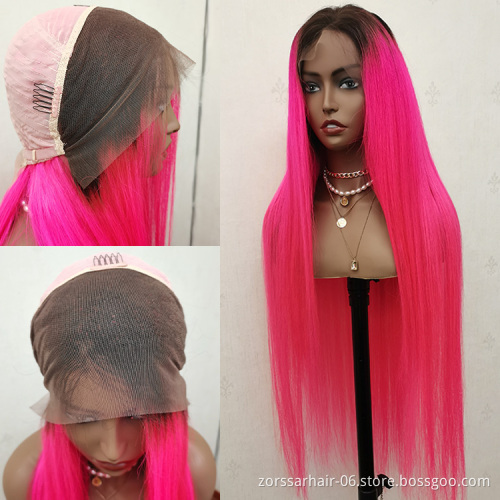 100% Brazilian Virgin Hair Transparent HD Lace Frontal Wigs For Black Women Human Hair Rose Red Colored Lace Wig Vendor
